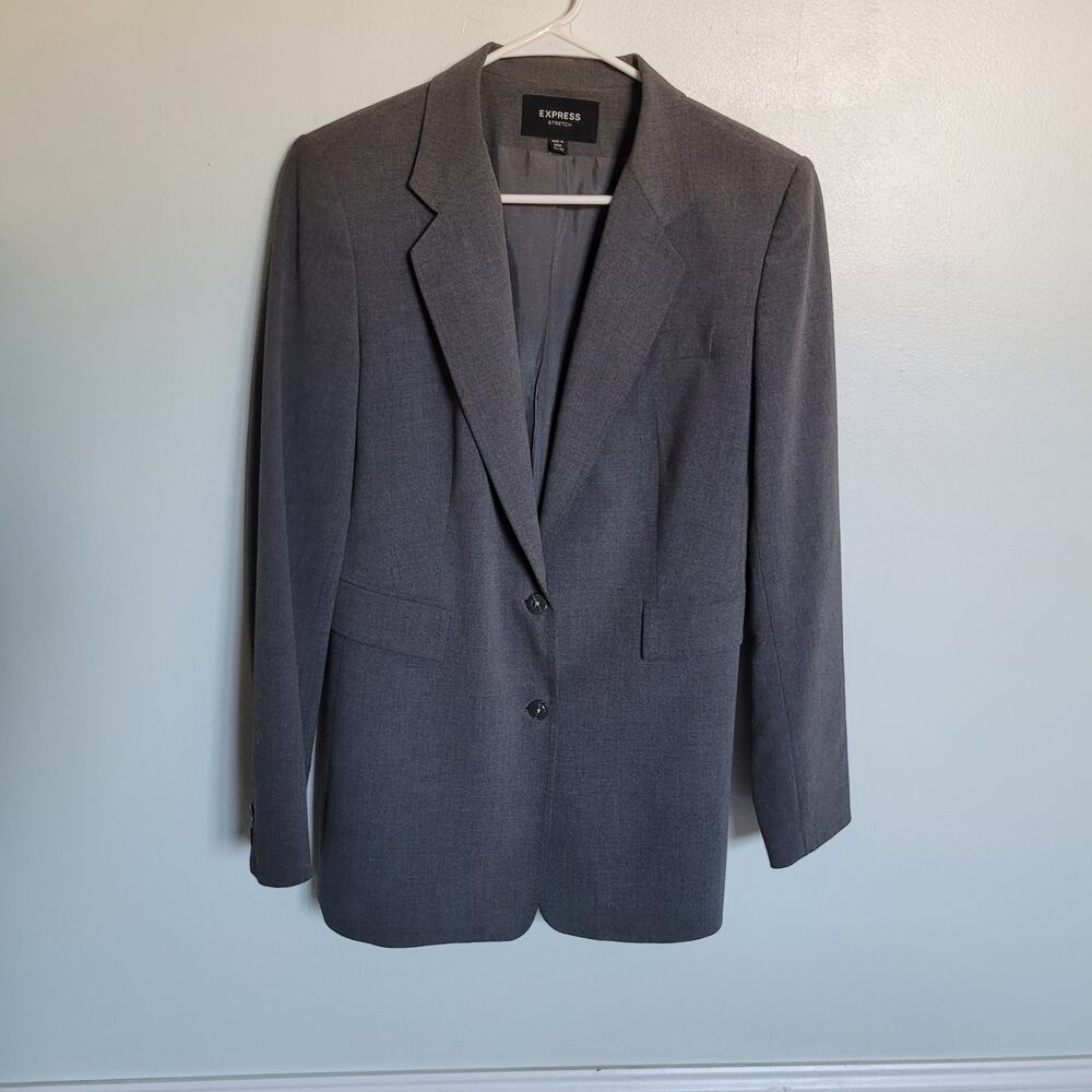 Express Women's Gray Fitted Blazer Stretch Collared Size 9/10 Workwear
